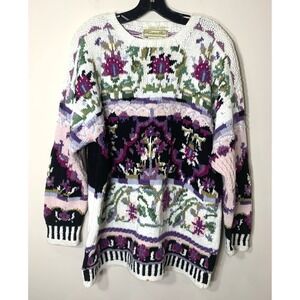 Hunters Run Vintage Chunky Hand Knitted Sweater Womens Medium Cotton Blend WOW